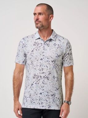PGA Tour Light Blue and Navy Floral-Print Polo